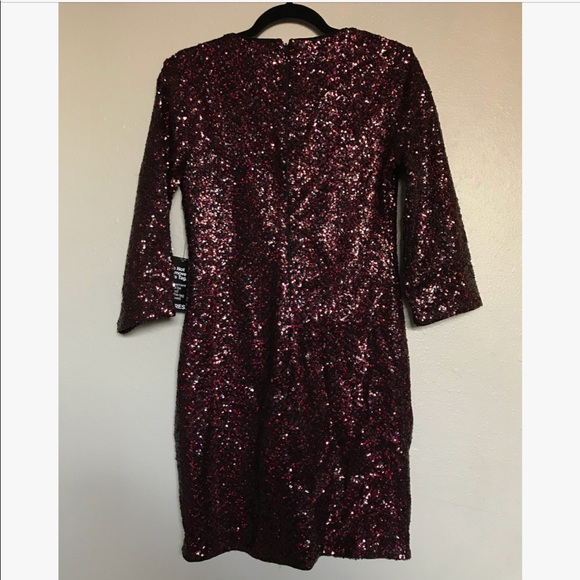 Express Red V-Neck Sequin Mini Dress - Picture 3 of 4